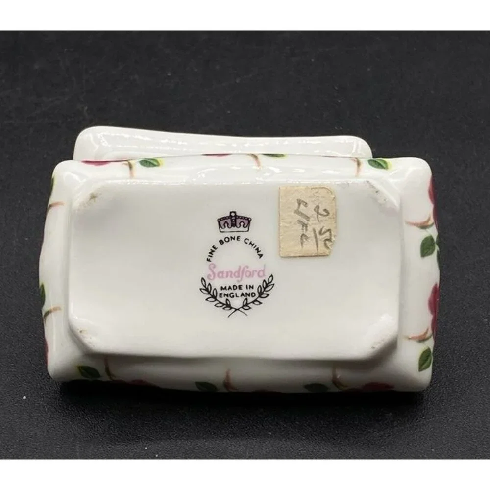 Sandford Pottery England Fine Bone China Trinket Box Pink Roses Vintage